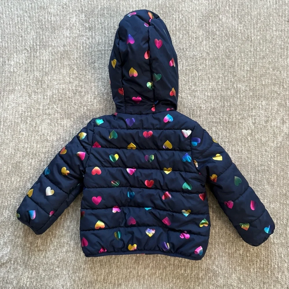 Carter’s Toddler Navy Puffer Jacket Rainbow Hearts‎ Hooded Coat 2T